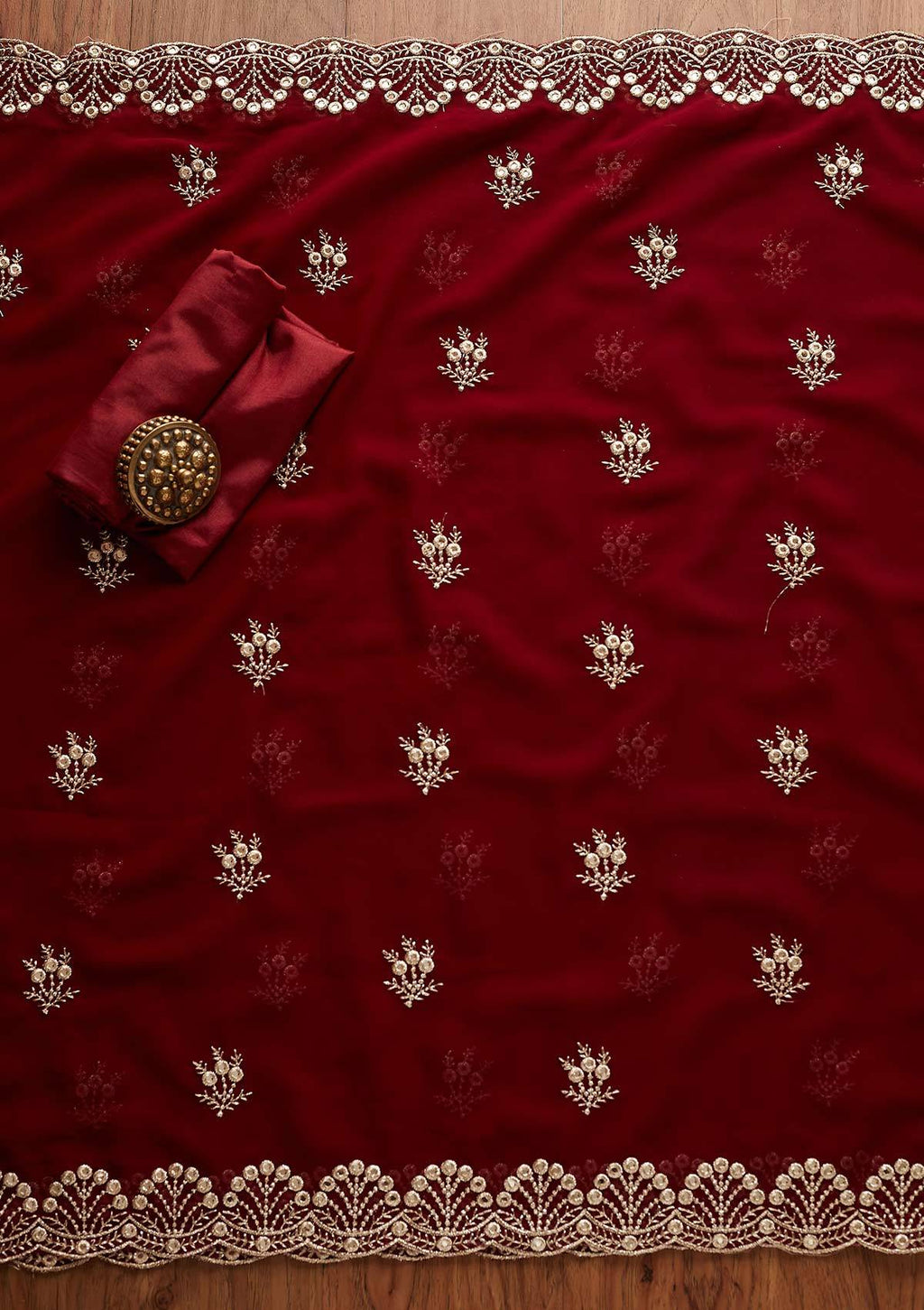 Maroon Swarovski Georgette Unstitched Salwar Suit