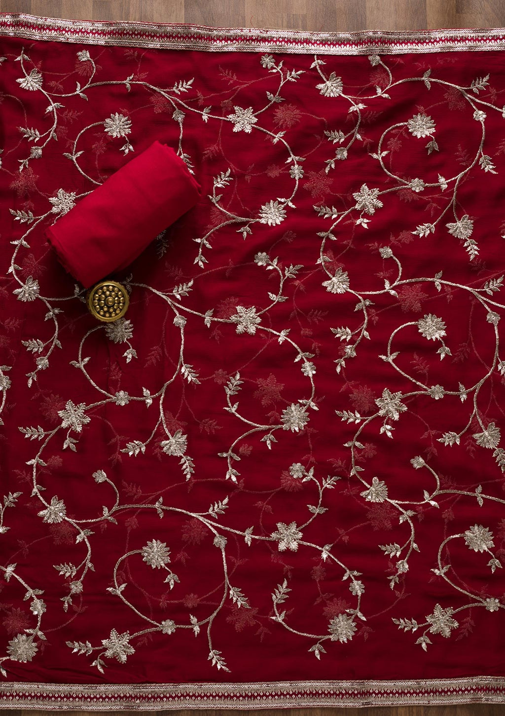 Maroon Swarovski Semi Crepe Unstitched Salwar Suit