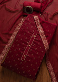 Maroon Swarovski Satin Unstitched Salwar Suit