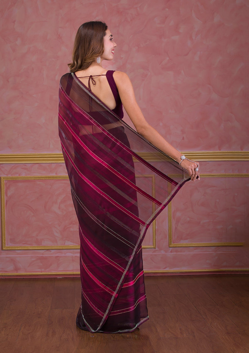Maroon Swarovski Georgette Saree