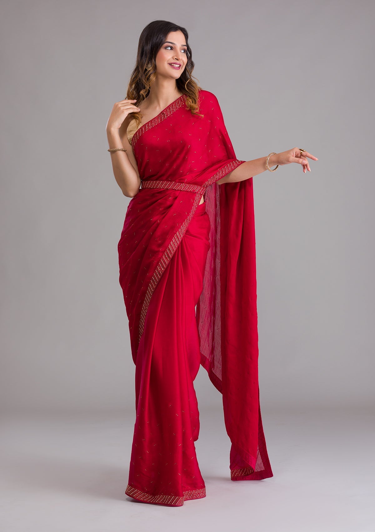 Maroon Swarovski Semi Crepe Designer Saree