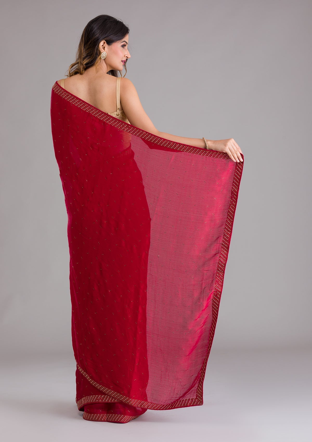 Maroon Swarovski Semi Crepe Designer Saree