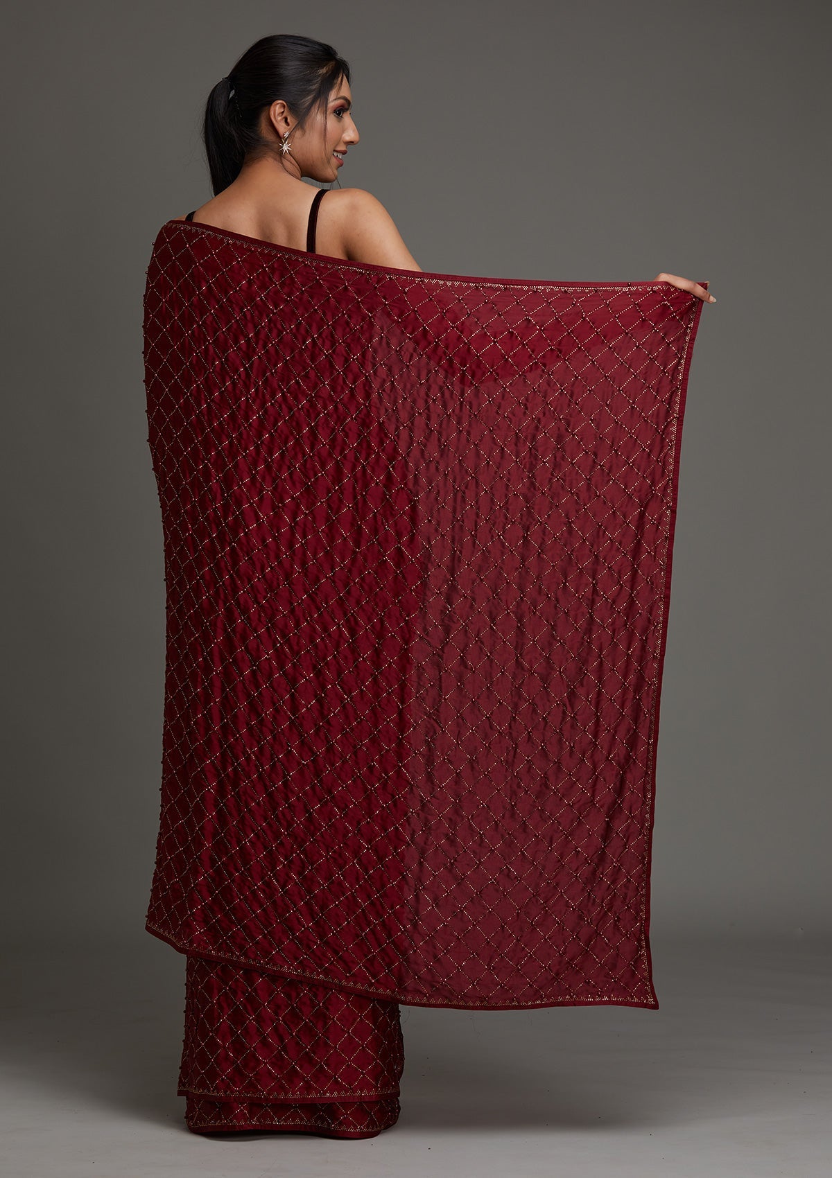 Maroon Swarovski Shimmer Designer Saree