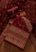 Maroon Threadwork Georgette Unstitched Salwar Suit