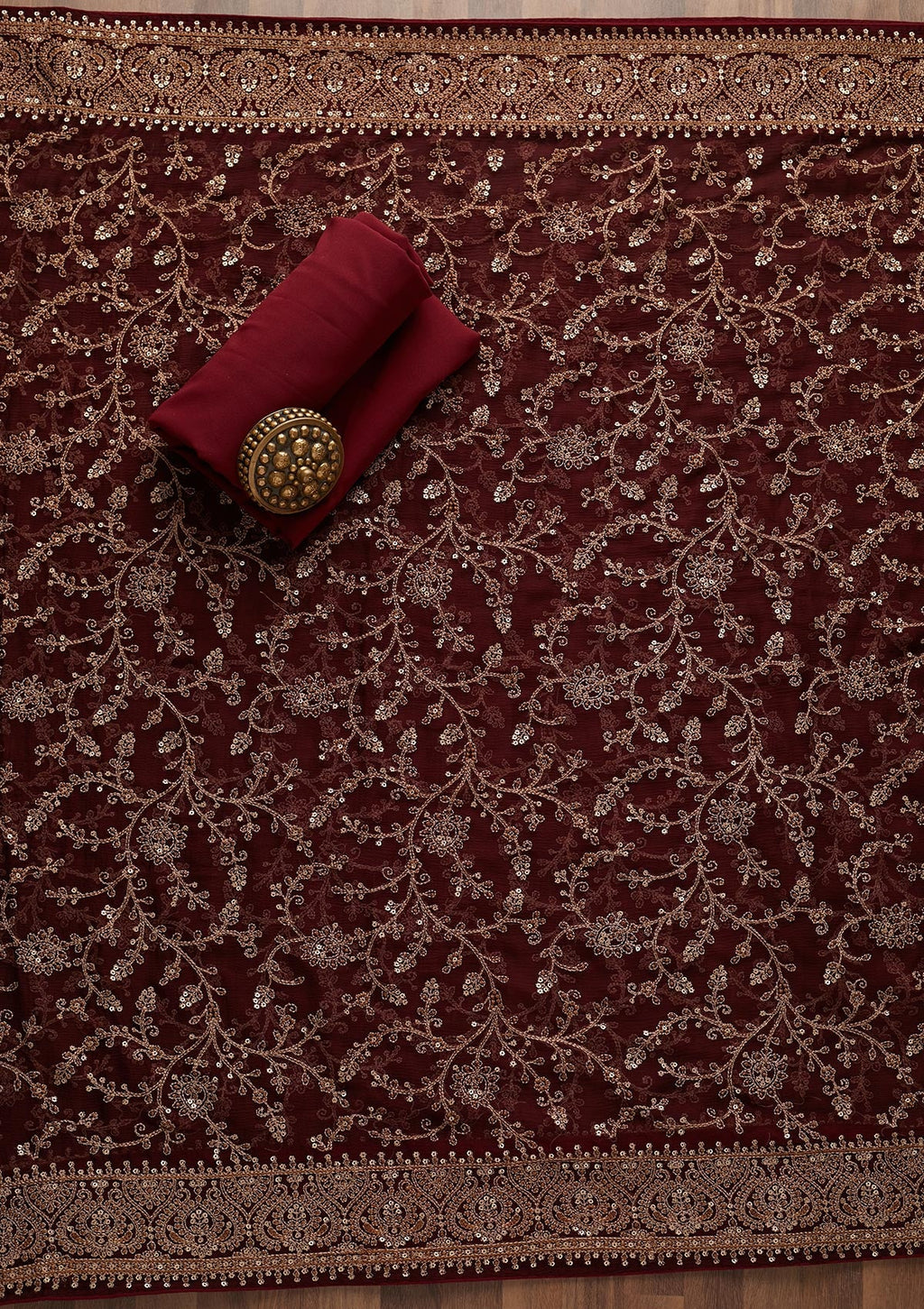 Maroon Threadwork Georgette Unstitched Salwar Suit