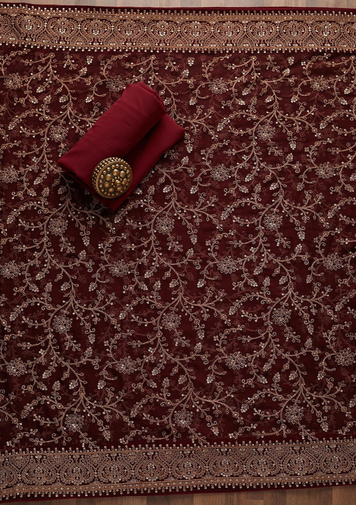 Maroon Threadwork Georgette Unstitched Salwar Suit