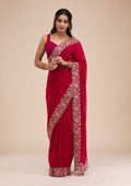 Maroon Threadwork Georgette Saree