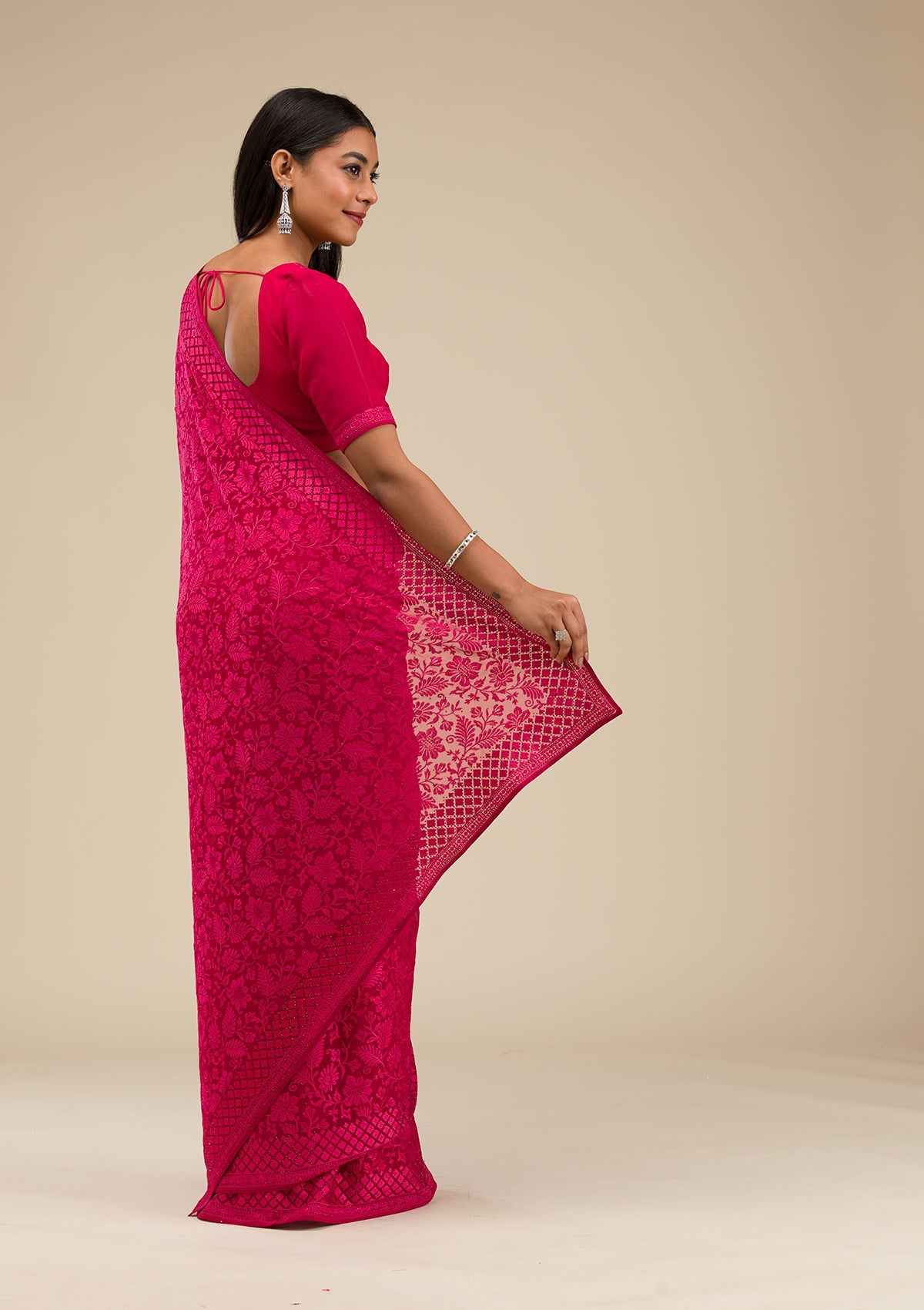 Maroon Threadwork Georgette Saree