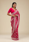Maroon Threadwork Georgette Saree