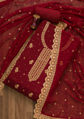Maroon Threadwork Semi Crepe Unstitched Salwar Suit