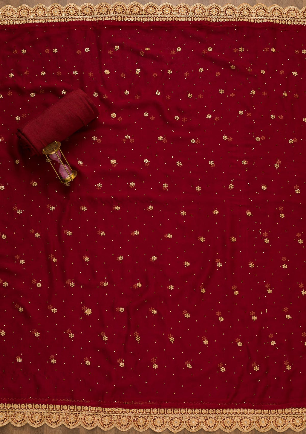 Maroon Threadwork Semi Crepe Unstitched Salwar Suit
