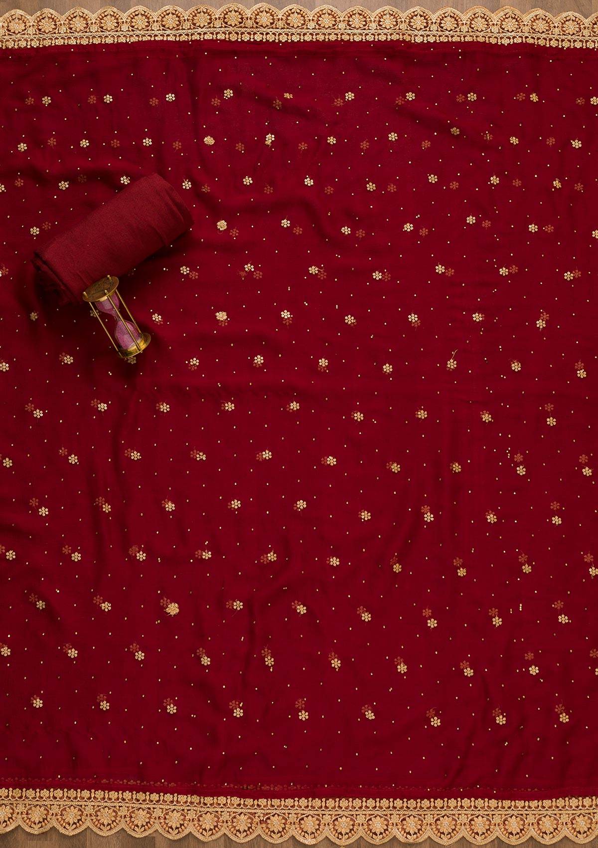 Maroon Threadwork Semi Crepe Unstitched Salwar Suit