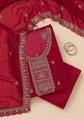 Maroon Zariwork Art Silk Unstitched Salwar Suit