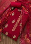 Maroon Zariwork Art Silk Unstitched Salwar Suit