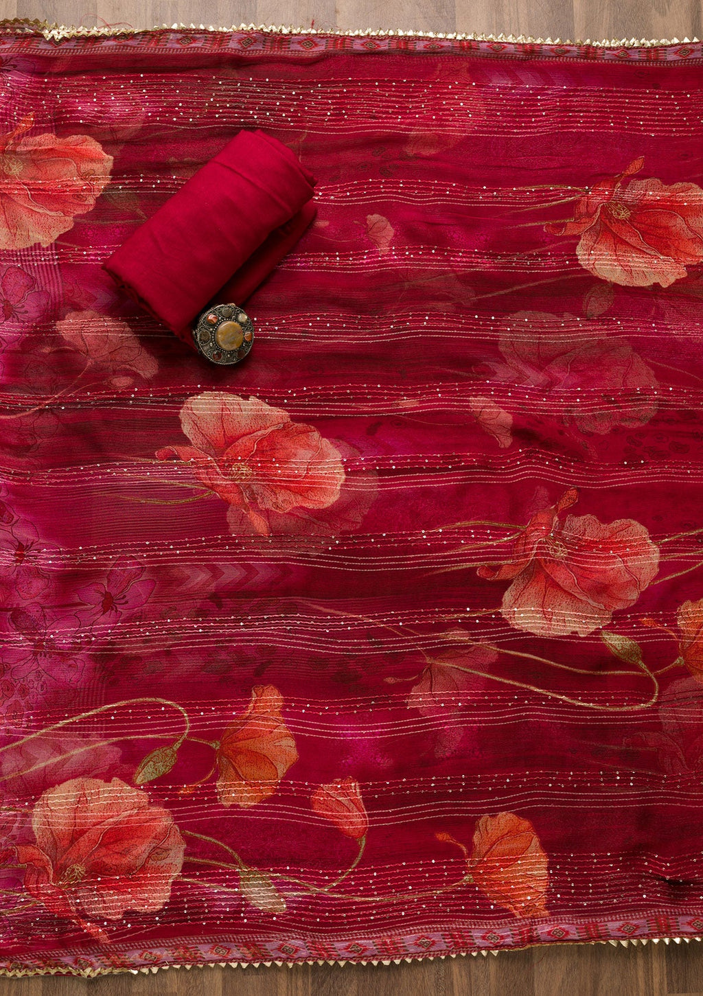 Maroon Zariwork Art Silk Unstitched Salwar Suit