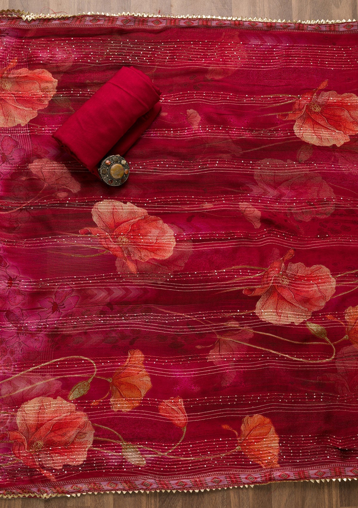 Maroon Zariwork Art Silk Unstitched Salwar Suit