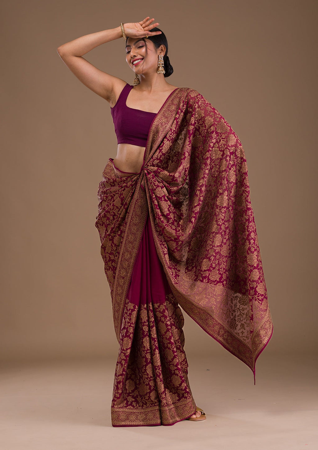 Maroon Zariwork Georgette Saree