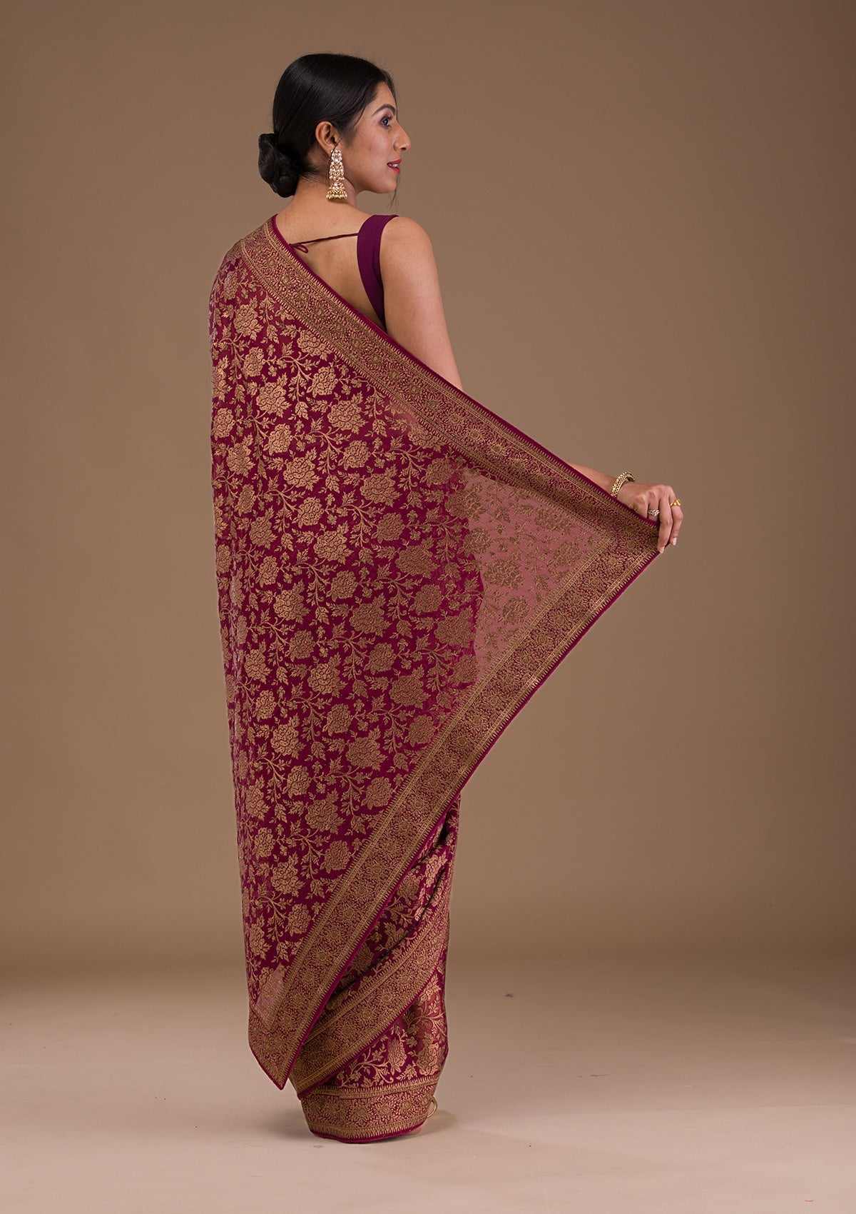 Maroon Zariwork Georgette Saree