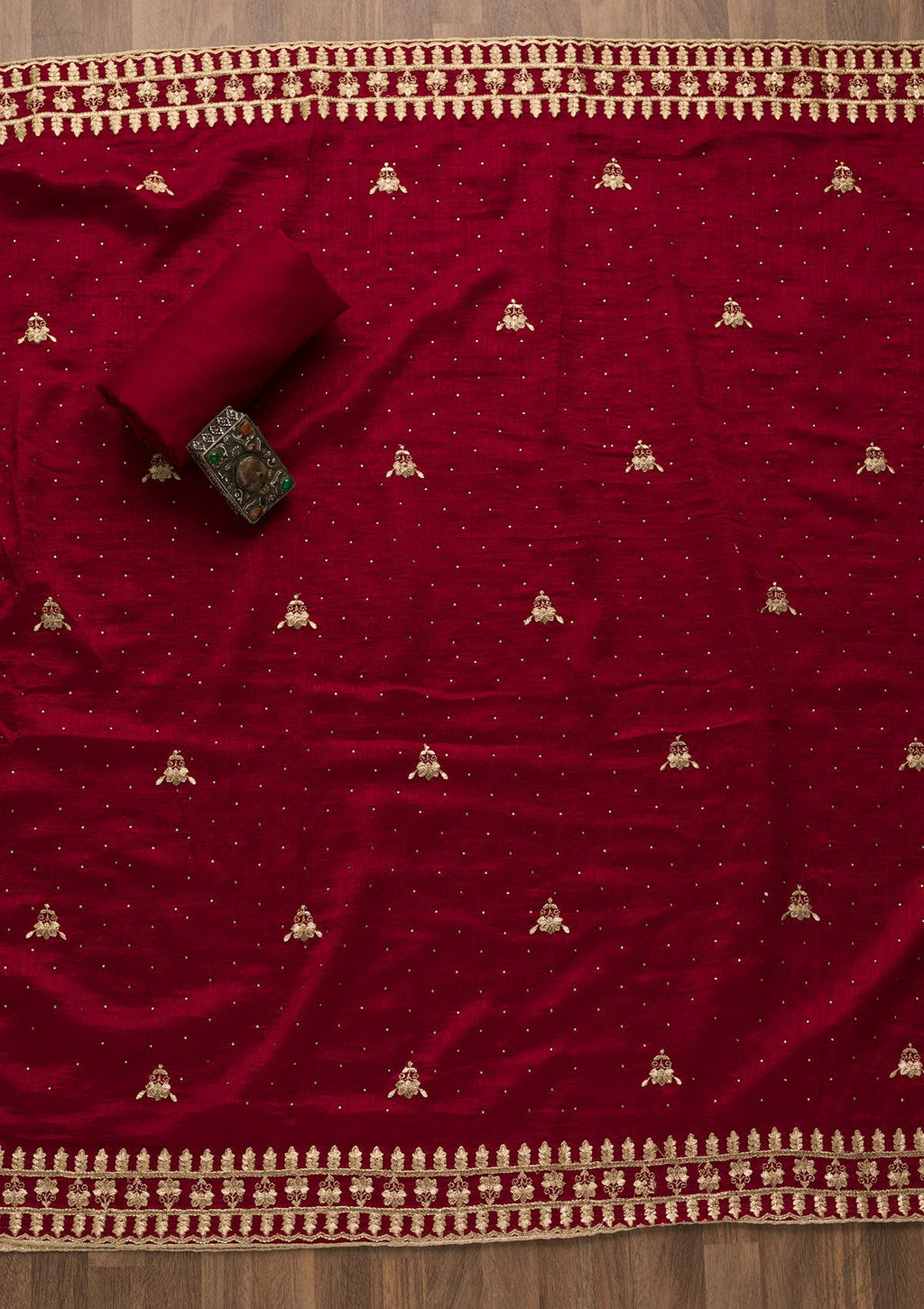 Maroon Zariwork Art Silk Unstitched Salwar Suit