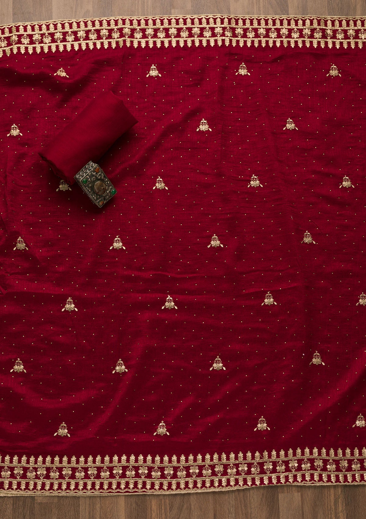 Maroon Zariwork Art Silk Unstitched Salwar Suit