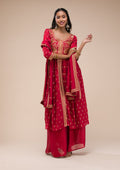 Maroon Zariwork Raw Silk Readymade Salwar Suit