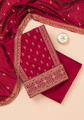 Maroon Zariwork Raw Silk Unstitched Salwar Suit