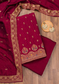 Maroon Zariwork Raw Silk Unstitched Salwar Suit