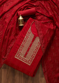 Red Zariwork Semi Crepe Semi-Stitched Salwar Suit