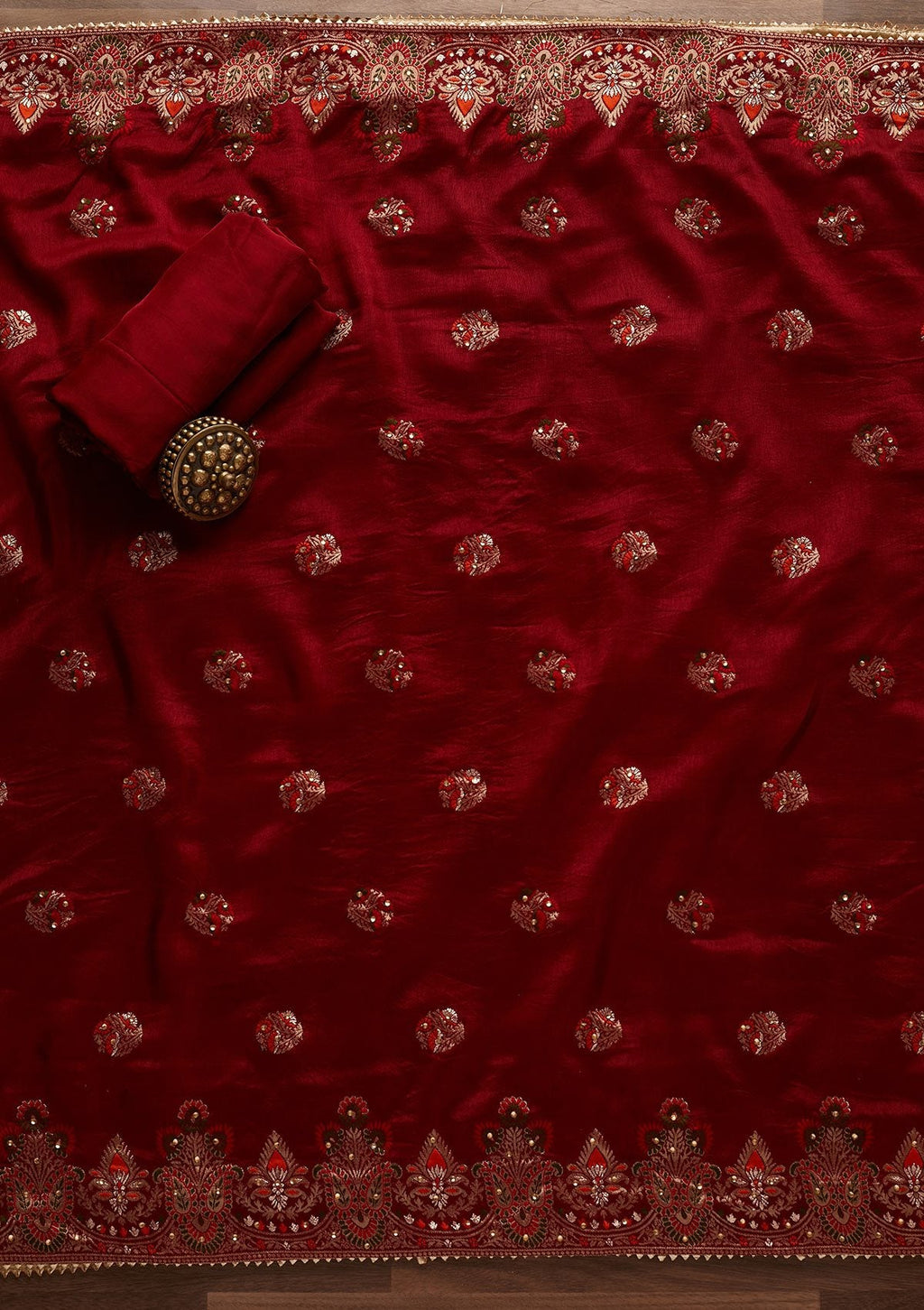 Maroon Zariwork Semi Crepe Unstitched Salwar Suit