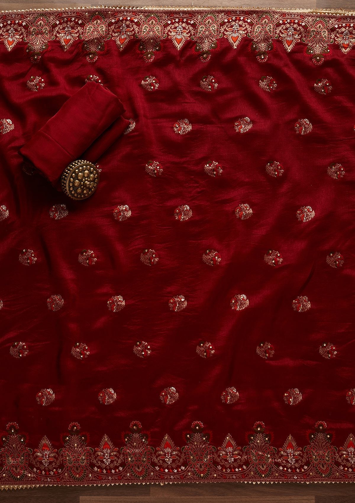 Maroon Zariwork Semi Crepe Unstitched Salwar Suit