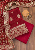 Maroon Zariwork Semi Crepe Unstitched Salwar Suit