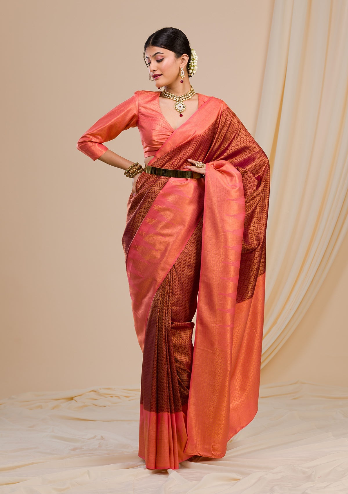 Maroon Zariwork Soft Silk Saree