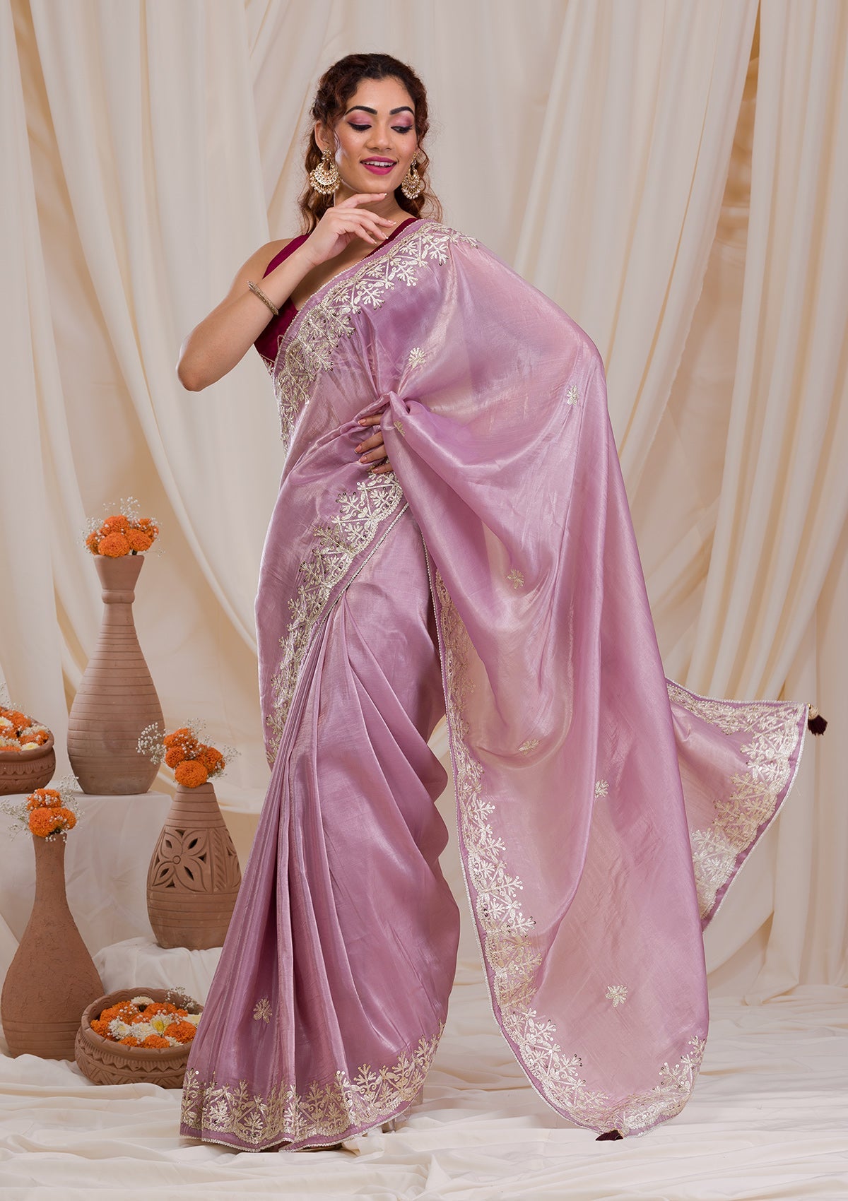 Mauve Gotapatti Organza Saree