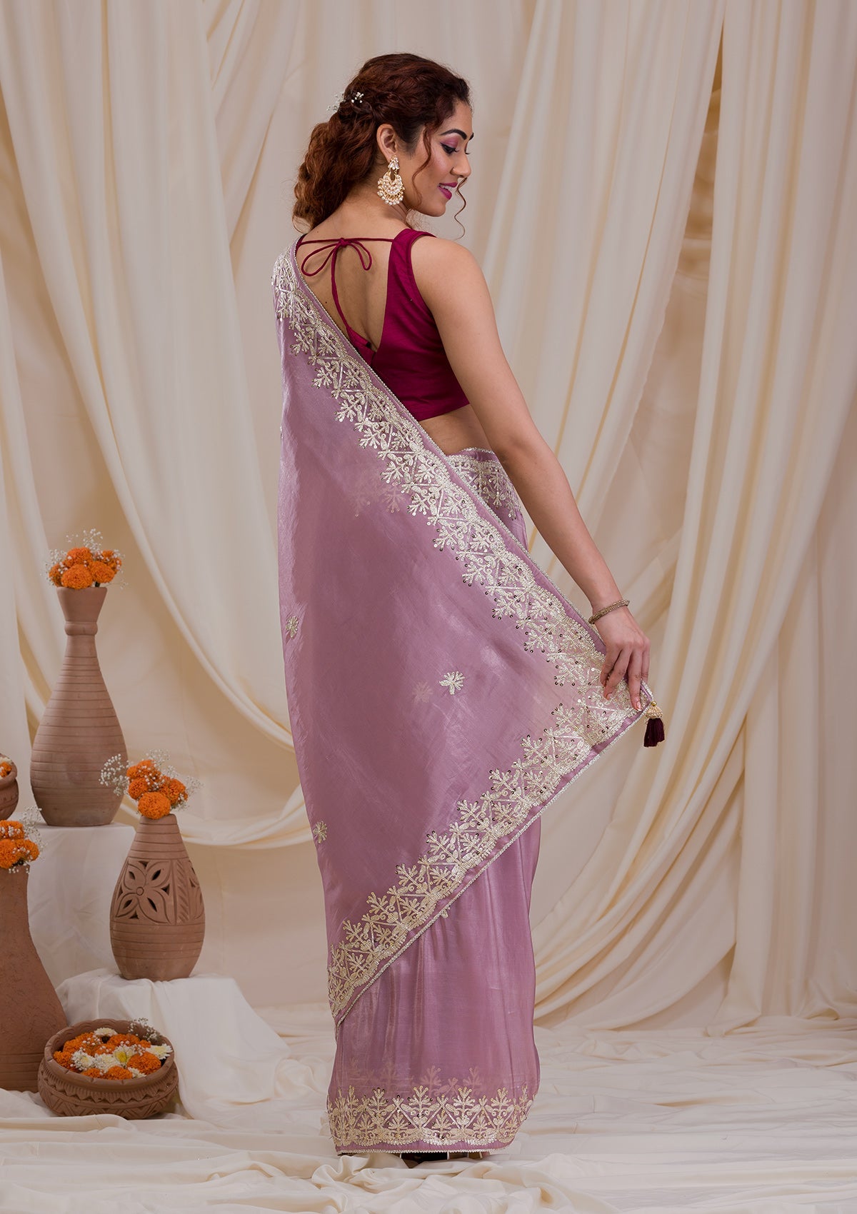 Mauve Gotapatti Organza Saree