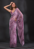 Mauve Printed Semi Crepe Saree