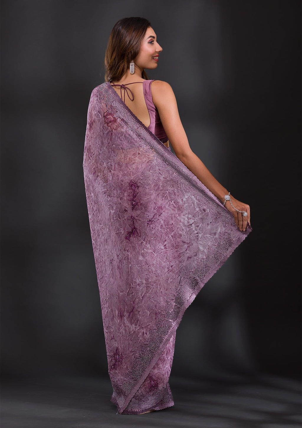 Mauve Printed Semi Crepe Saree