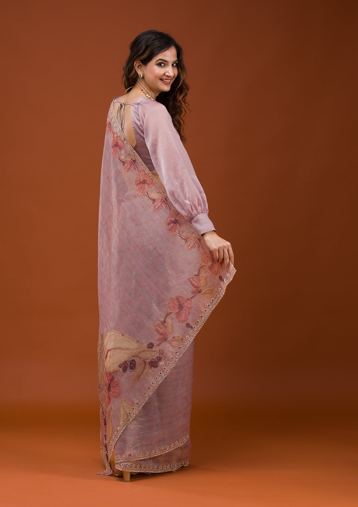 Mauve Printed Tissue Saree