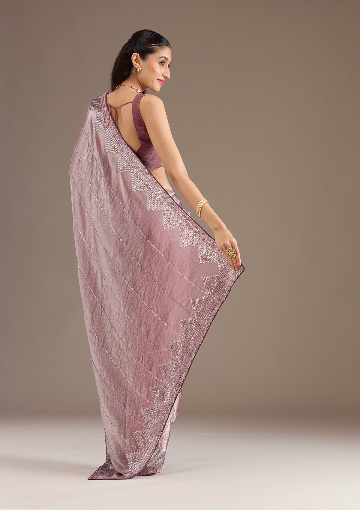 Mauve Sequins Tissue Saree
