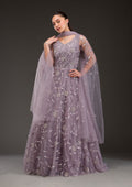 Mauve Silver Stonework Net Gown