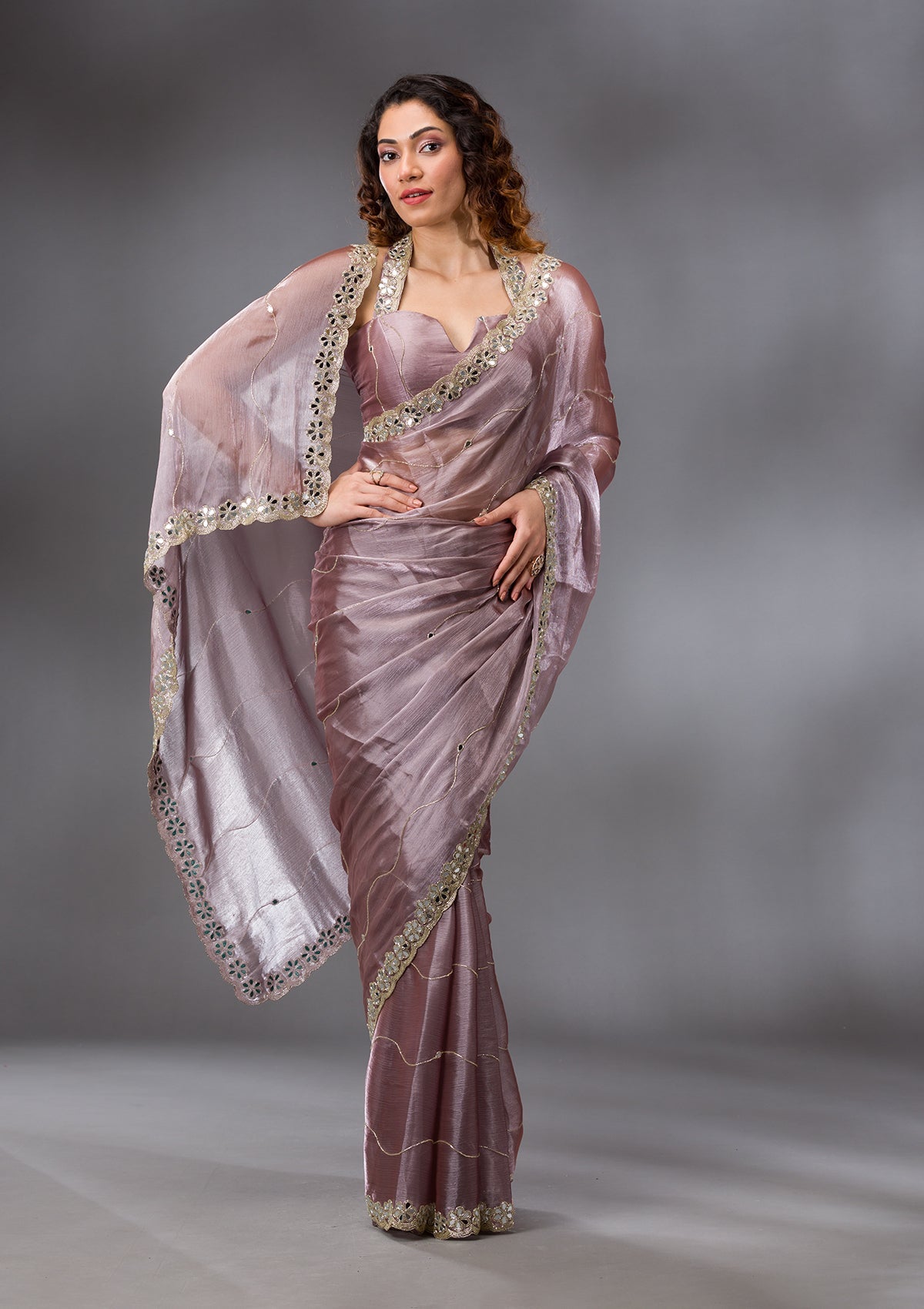 Mauve Stonework Organza Saree