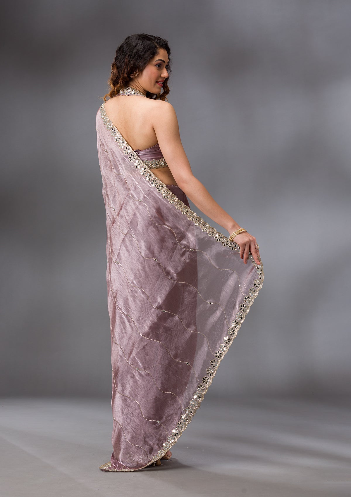 Mauve Stonework Organza Saree