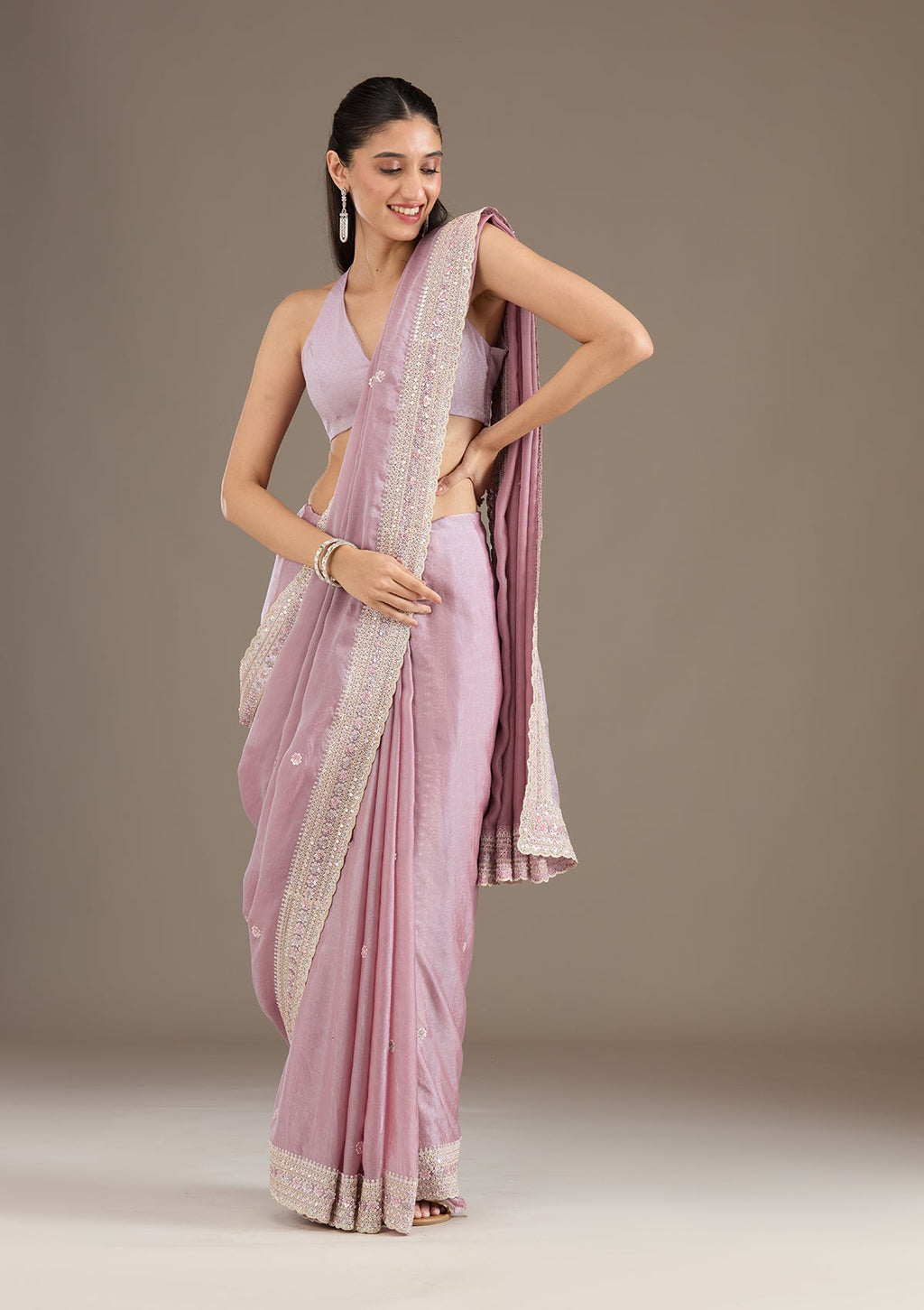 Mauve Stonework Tissue Saree