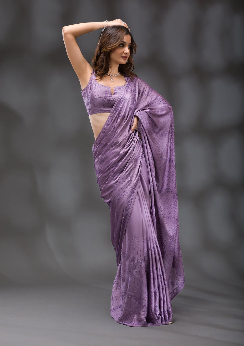 Mauve Swarovski Satin Saree