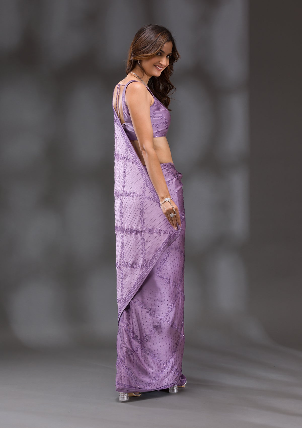 Mauve Swarovski Satin Saree
