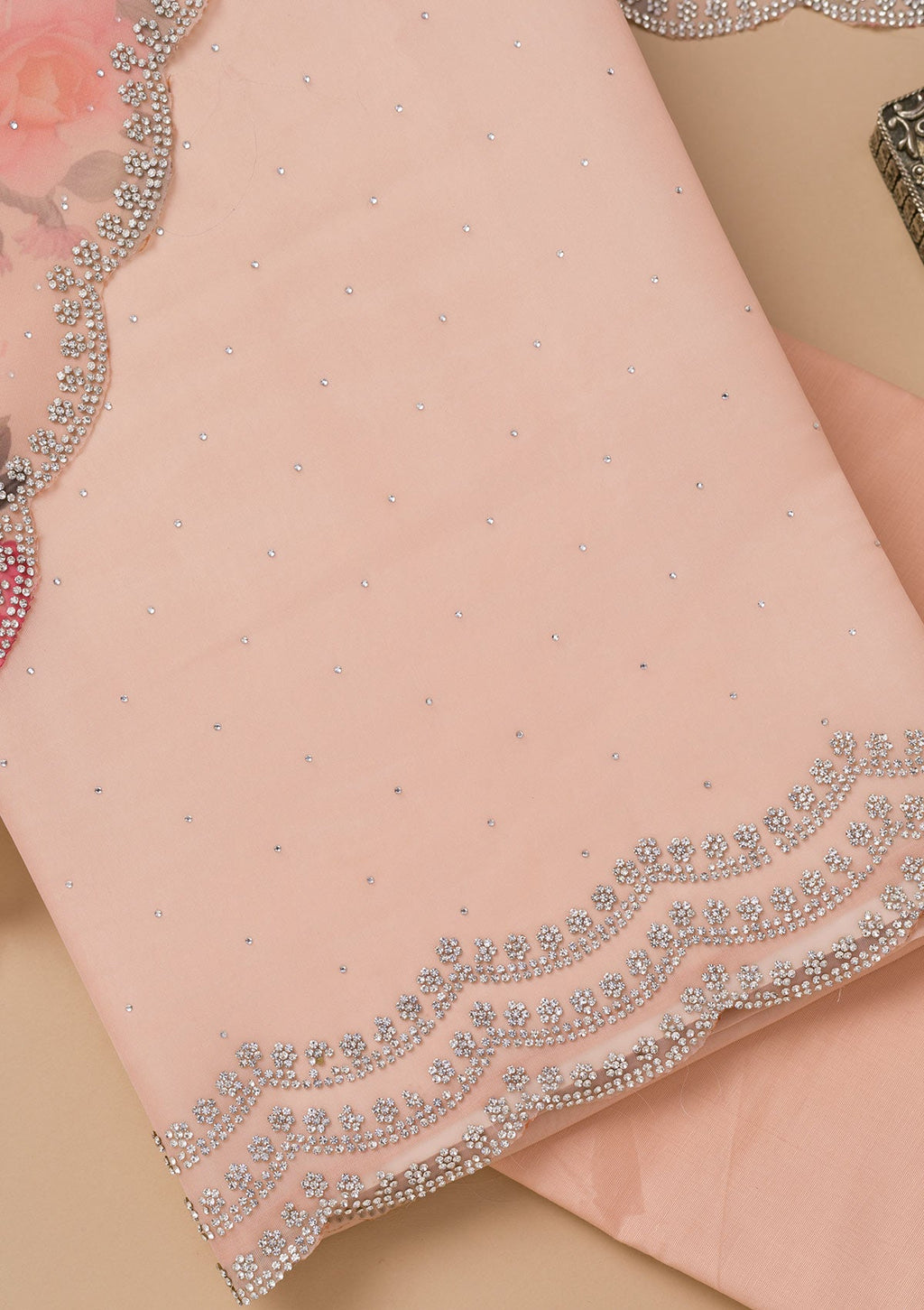 Mauve Swarovski Organza Unstitched Salwar Suit