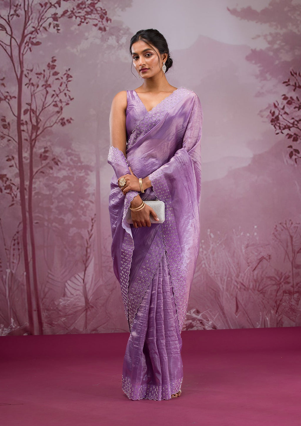 Mauve Swarovski Tissue Saree