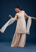Mauve Threadwork Georgette Readymade Salwar Suit