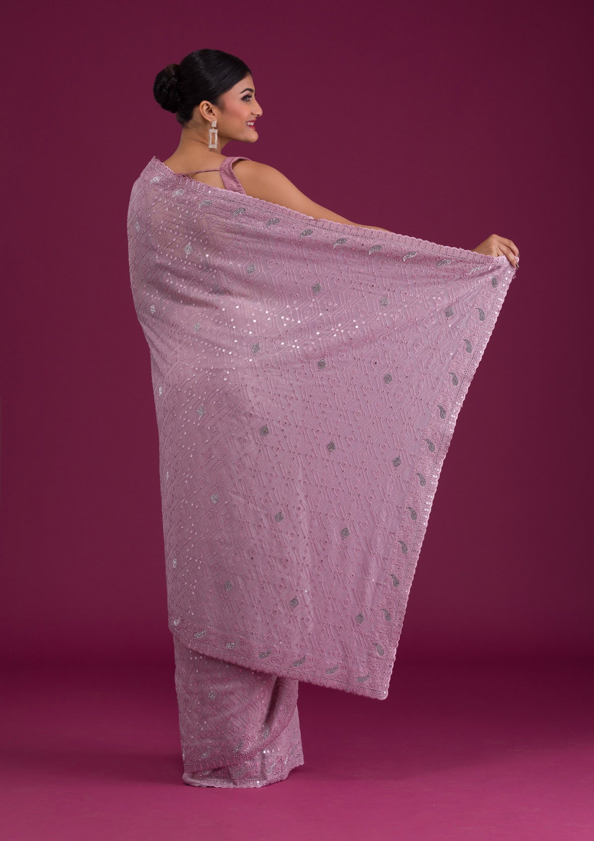 Mauve Threadwork Georgette Designer Saree