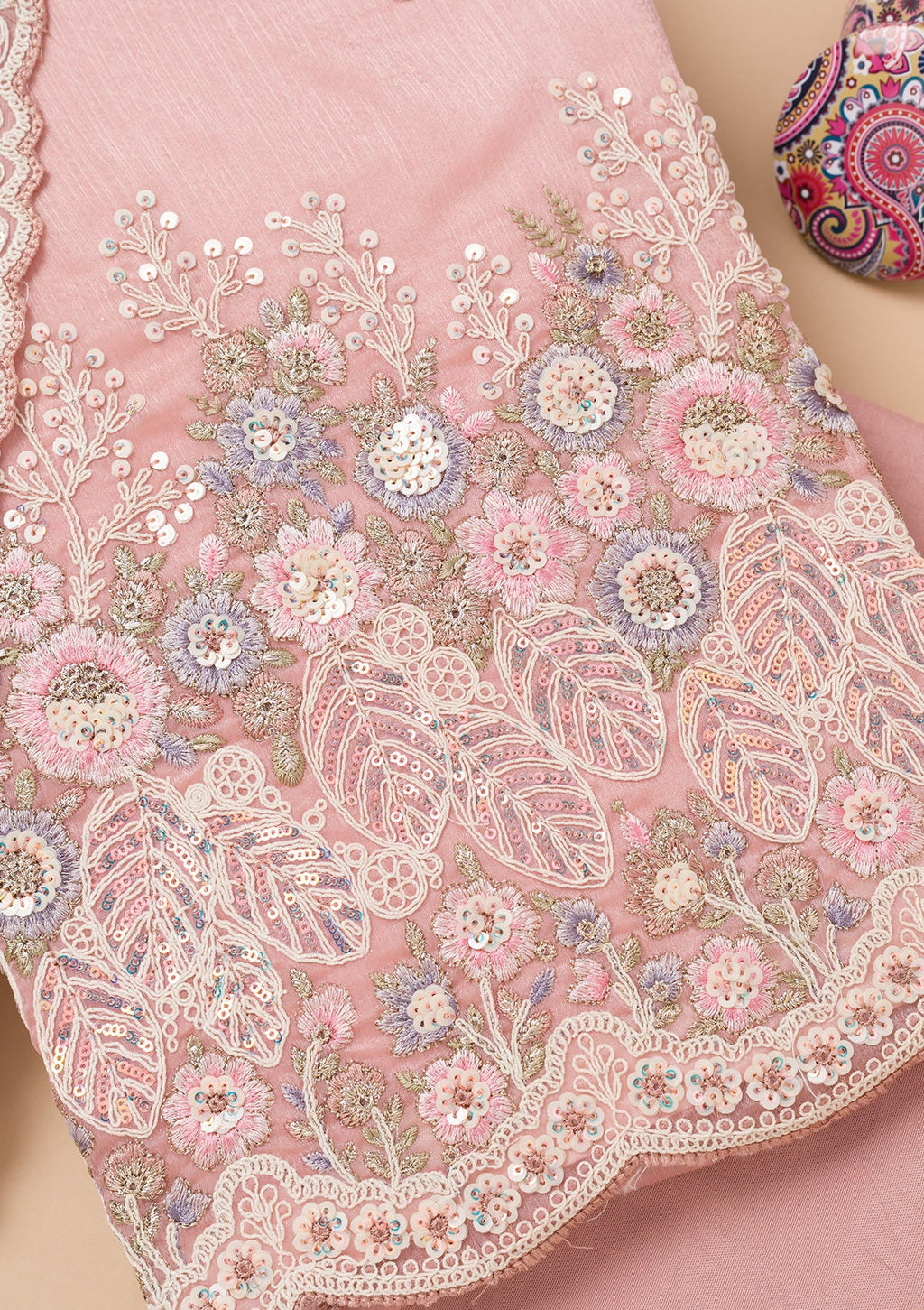 Mauve Threadwork Semi Crepe Unstitched Salwar Suit