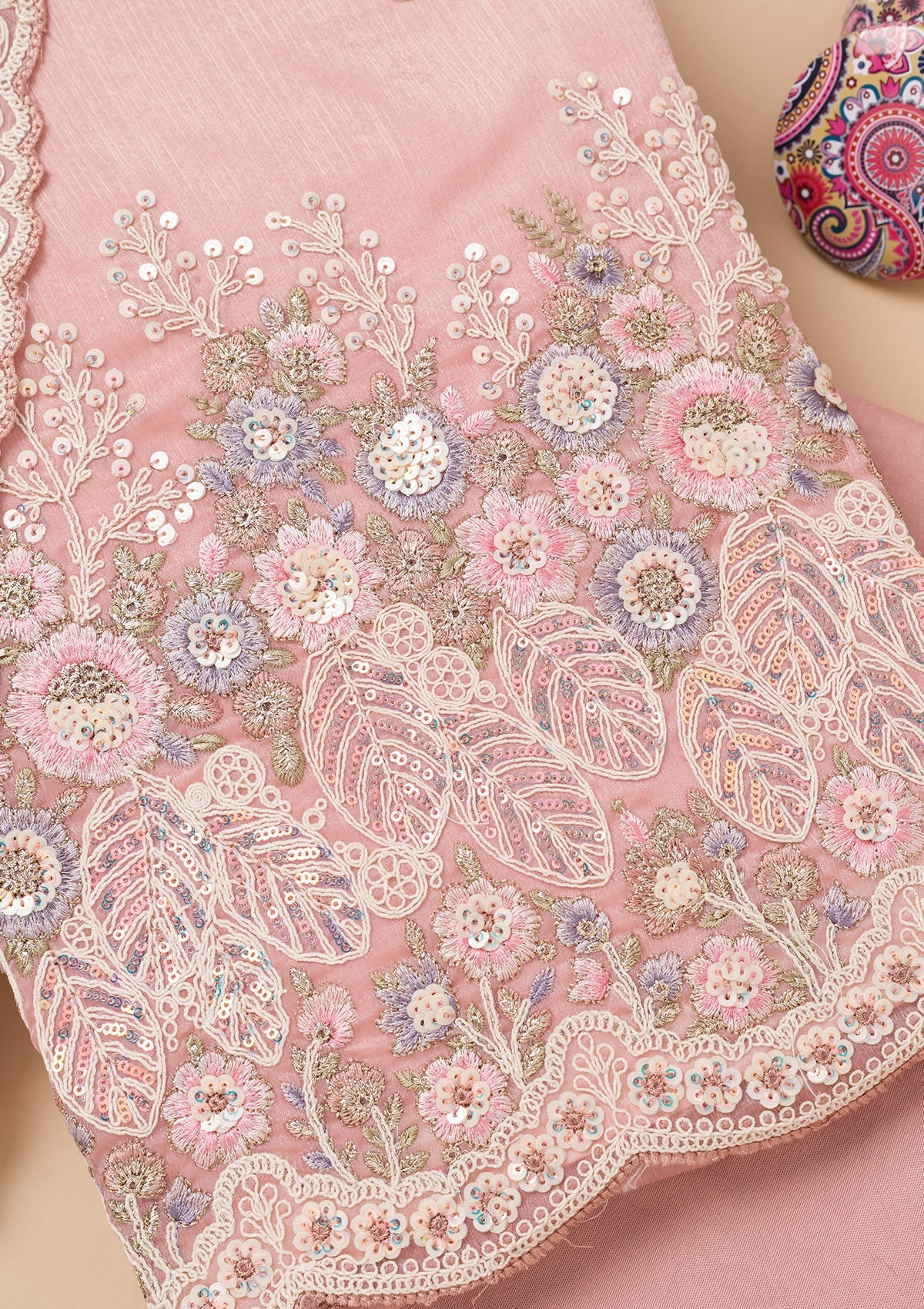 Mauve Threadwork Semi Crepe Unstitched Salwar Suit